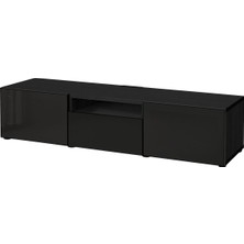 Tv Sehpası, Venge-Parlak Cila-Siyah-Füme Cam, 180X42X39 Cm, Selsvıken/glassvık