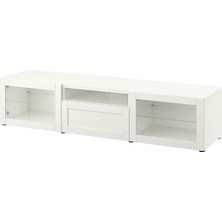 Tv Sehpası, Beyaz-Şeffaf Cam, 180X42X39 Cm, Hanvıken/sındvık, Fren Raylı
