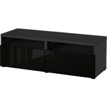 Tv Sehpası, Venge-Parlak Cila-Siyah, 120X42X39 Cm, Selsvıken, Çıt Çıt Raylı