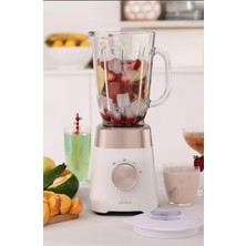 Paslanmaz Çelik Bıçaklı Buz Kırıcı ve Cam Sürahi ile Smoothie Blender Krem