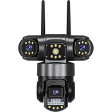 Gorgeous Wifi Ip Kamera 3 Lensli Üç Ekranlı Dış Mekan Cctv Video Gözetimi Otomatik Takip 6mp Ptz Ev Güvenlik Kamerası Ab Fişi (Yurt Dışından)