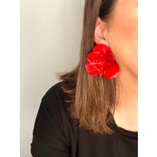 Kadın Zr Marka Model Kırmızı Renk Çiçek Küpe En:7 Boy:7 cm Şık Küpe