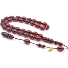 Hakkı Usta Imzalı Beyzi Kesim Kırmızı Sıkma Kehribar Tesbih 002