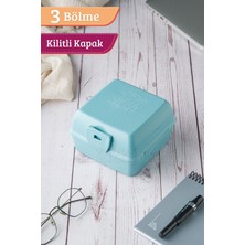 3 Bölmeli Kilitli Çatal Kaşıklı Beslenme Kutusu Turkuaz  7171101