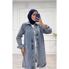 Taşlı Tunik Ceket Kar Yıkama Orta Mavi D2516