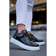 ZRN-X20 Premium Yüksek Taban Siyah Rugan Günlük Erkek Sneaker