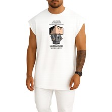 Oversize Sherlock Holmes Arthur Conan Doyle Illustration Göğüs Tasarımlı Atlet