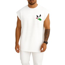 Oversize Barış Güvercini Filistin Cep ve Sırt Tasarımlı Atlet