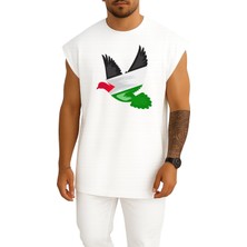 Oversize Barış Güvercini Filistin Göğüs Tasarımlı Atlet