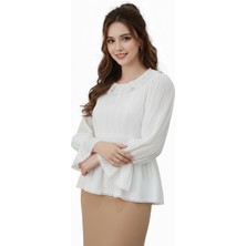 Kadın Yaka Güpürlü Kol Valonlu Bluz BGL-ST04353
