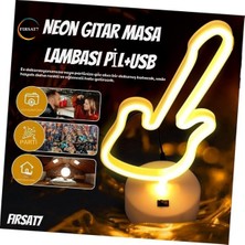 Neon Gitar Masa Lambası Pil+Usb Ev Ofis Sevgilidüğün Nişan Parti Dekoru Hediyelik Masaüstü Neon LED