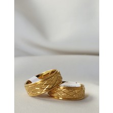 Kumlu Simli Çelik Yüzük Gold Renk