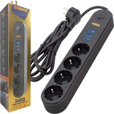 3 USB Portlu Akım Korumalı Çoklu Priz, Renkli, 2m Kablo