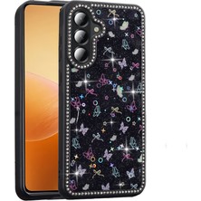 Kip GSM Samsung Galaxy A36 Uyumlu Kılıf Taşlı ve Simli Çerçeveli Fiyonk Desenli Işıltılı Pırlanta Kapak