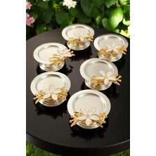 Zambak Çiçekli Dekoratif 6'lı Gümüş Renk Sunumluk Seti