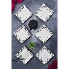 6'lı Mermer Desenli Tatlı Tabak Seti, Sunum ve Servis Için 15 cm