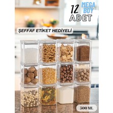 12 Adet Vakumlu Mega Boy Baharatlık 500 Ml, Şık ve Kullanışlı Mutfak Düzeni Sağlar