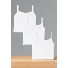 Kadın %100 Pamuklu Jakarlı Yumuşak Kumaş Beyaz Ip Askılı 3'lü Atlet Qİ3K13LK4E.3L