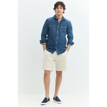 Klasik Western Regular Fit Orta Indigo Erkek Jean Gömlek