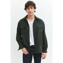 Relaxed Fit Haki Erkek Kadife Gömlek