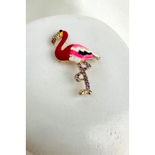 Altın Sarısı Renkli Mineli Taşlı Flamingo Broş (5cm)