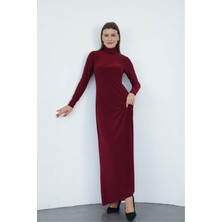 Dora Kadın Maxi Boy Balıkçı Yaka Sandy Elbise-Bordo