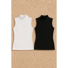 Kadın Pamuklu Likralı Sıfır Kol Balıkçı Yaka Penye 2'li Atlet Q6K2K3T6KA