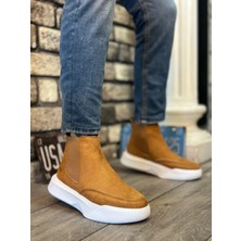 ET0150 Bağcıksız Erkek Taba Süet Beyaz Yüksek Taban Spor Bot