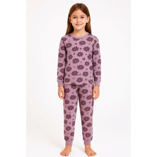 Purple Flower Desenli Kız Çocuk  Pijama Takımı