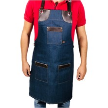 Önlük Sepeti  Deri Detaylı Kot Kasap ve Aşçı Şef Önlük Cepli Yeni Sezon Boyundan Askılı Önlük