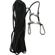 Karabinalı 20 mt 4 mm  Siyah Renk Polyester Içi Dolgulu Dağcılık Kamp Gemici Hamak Iskota Ipi