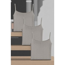 Kadın %100 Pamuklu Jakarlı Yumuşak Kumaş Gri Ip Askılı 3'lü Atlet Qİ3K13LK4E.3L