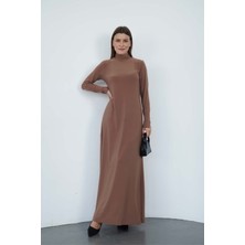 Dora Kadın Maxi Boy Balıkçı Yaka Sandy Elbise-Tarçın