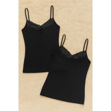 Kadın Modal Pamuklu Likralı Dantel Detaylı Ip Askılı 2'li Atlet Q6K6K0T5KA