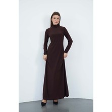 Dora Kadın Maxi Boy Balıkçı Yaka Sandy Elbise-Kahverengi