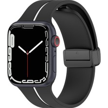 Microsonic Apple Watch Series 11 46MM Kordon Ribbon Line Siyah Beyaz