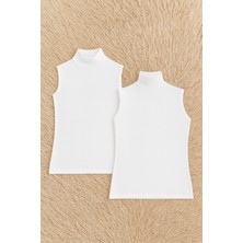 Kadın Pamuklu Likralı Sıfır Kol Balıkçı Yaka Penye 2'li Atlet Q6K2K3T6KA