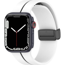 Microsonic Apple Watch Series 11 46MM Kordon Ribbon Line Beyaz Siyah