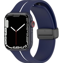 Microsonic Apple Watch Series 11 46MM Kordon Ribbon Line Lacivert Beyaz