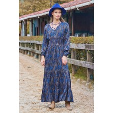 V Yaka Gipe Detaylı Volanlı Kışlık Elbise