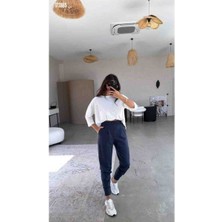 Kadın Scuba Modal Paça Manşet Pileli Pantolon, Kırmızı Gül Figürlü Kolye Hediye