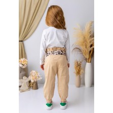 Kız Çocuk Beli Büzgülü Jogger Pantolon - Bej