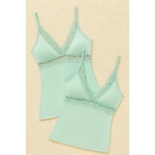 Kadın Modal Pamuklu Likralı Dantel Detaylı Askılı 2'li Atlet Q6K6K0T7KA