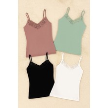 Kadın Modal Pamuklu Likralı Dantel Detaylı Ip Askılı 4'lü Atlet Q6K6K0T5KA