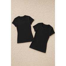 Kadın Modal Pamuklu Likralı Yarım Kol 2'li Atlet T-Shirt Q6K6K1T5KA