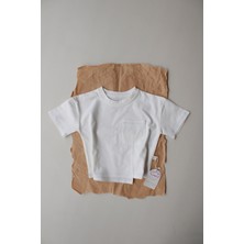 Mavi Dikiş Detaylı Asimetrik T-Shirt