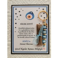 100 Adet Kişiye Özel Nazar Ayeti Sünnet Hatırası Dağıtmalık Hediyelik Mavi Renk Anahtarlık ve Kına