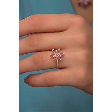925 Ayar Gümüş Pembe Taşlı Ayarlanabilir Lotus Çiçeği Yüzük