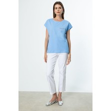 51353 Onteks Önü Taş Detaylı Kısa Kol Sıfır Yaka Bluz