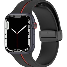 Microsonic Apple Watch Series 11 46MM Kordon Ribbon Line Siyah Kırmızı